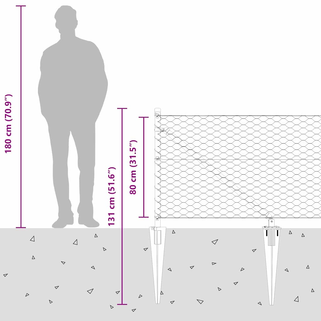 Stâlp de gard. Gri 50 x 0,8 m (plasă 36 mm) Oțel și PVC