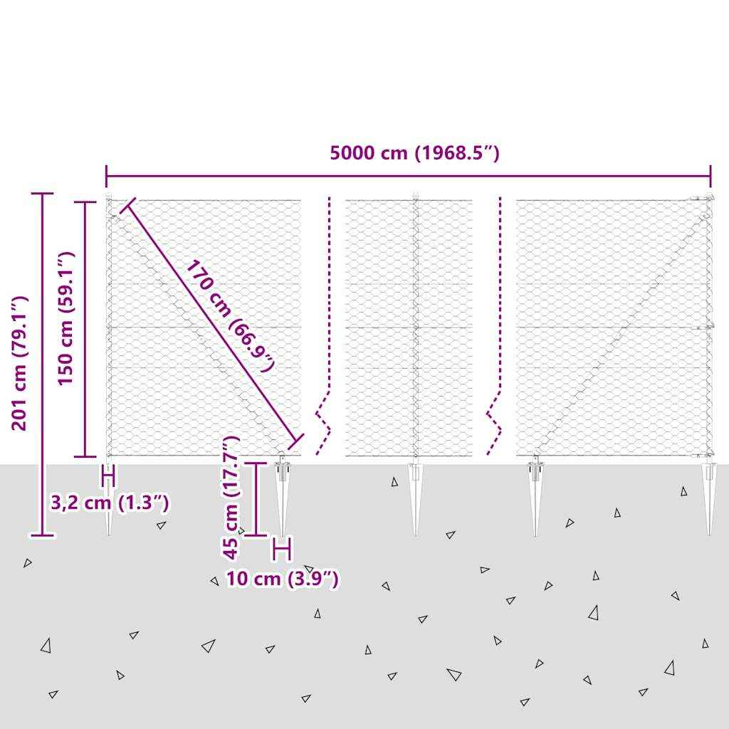 Stâlp de gard. Gri 50 x 1,5 m (plasă de 50 mm) Oțel și PVC