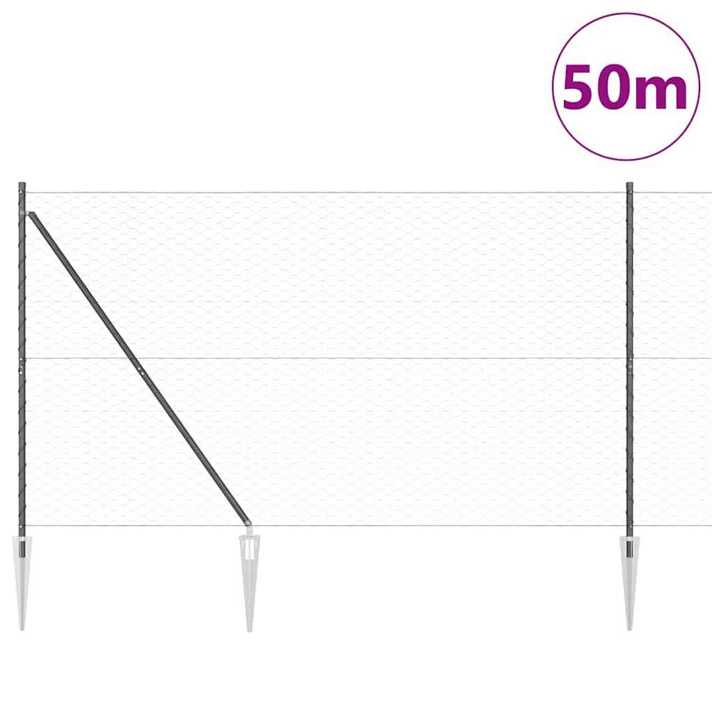 Stâlp de gard. Gri 50 x 1,5 m (plasă de 50 mm) Oțel și PVC