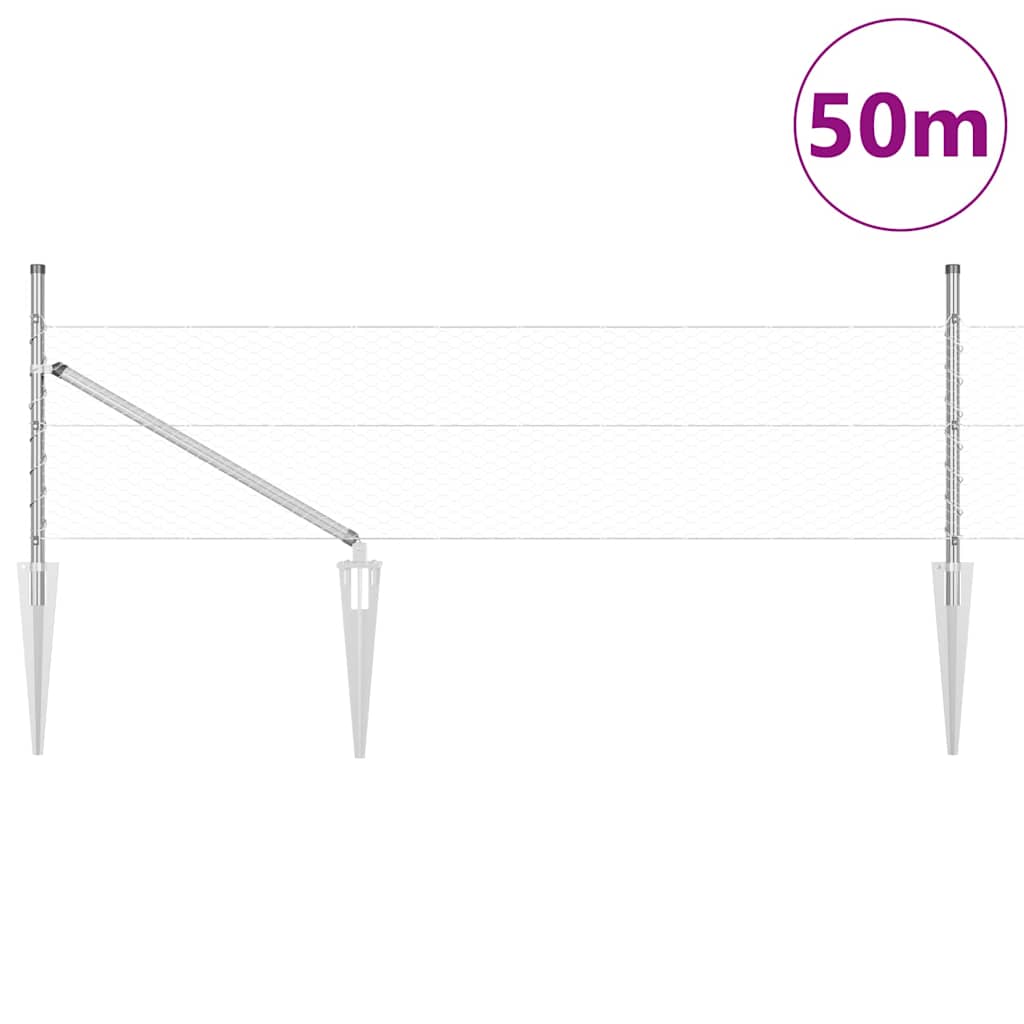 Stâlp de gard. Argintiu 50 x 0,8 m (plasă de 25 mm) Oțel