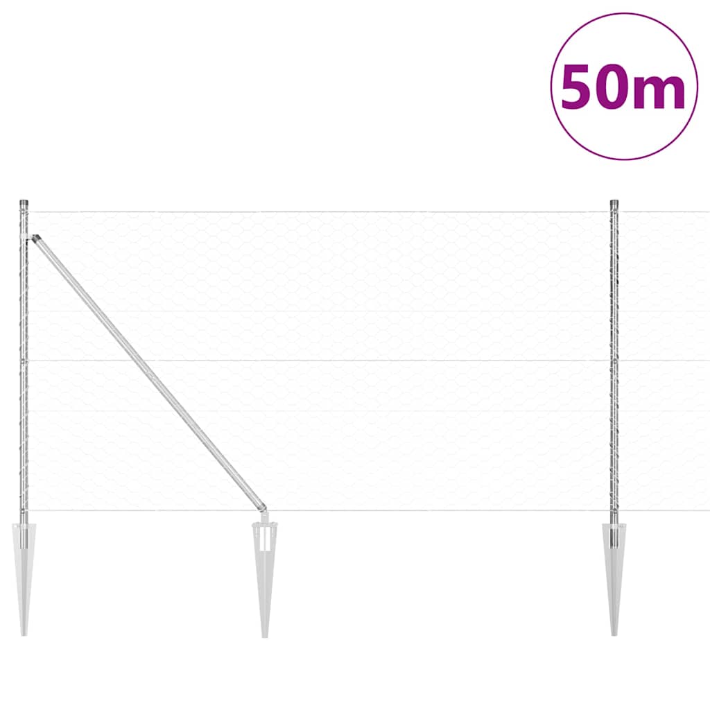 Stâlp de gard. Argintiu 50 x 1 m (plasă de 50 mm) Oțel