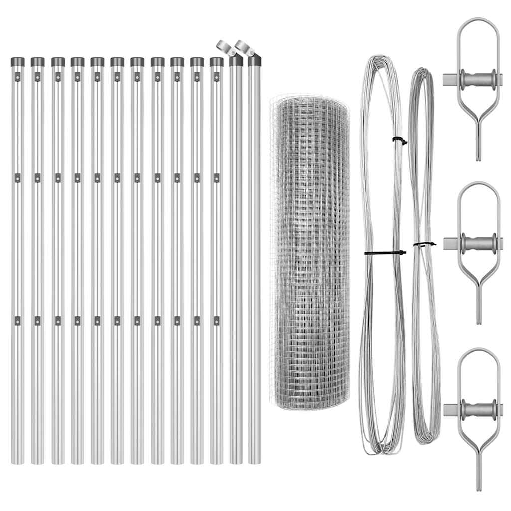 Stâlp de gard. Argintiu 25 x 0,6 m (plasă 19 x 19 mm) Oțel