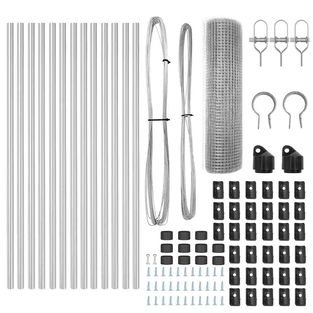 Stâlp de gard. Argintiu 25 x 0,6 m (plasă 19 x 19 mm) Oțel