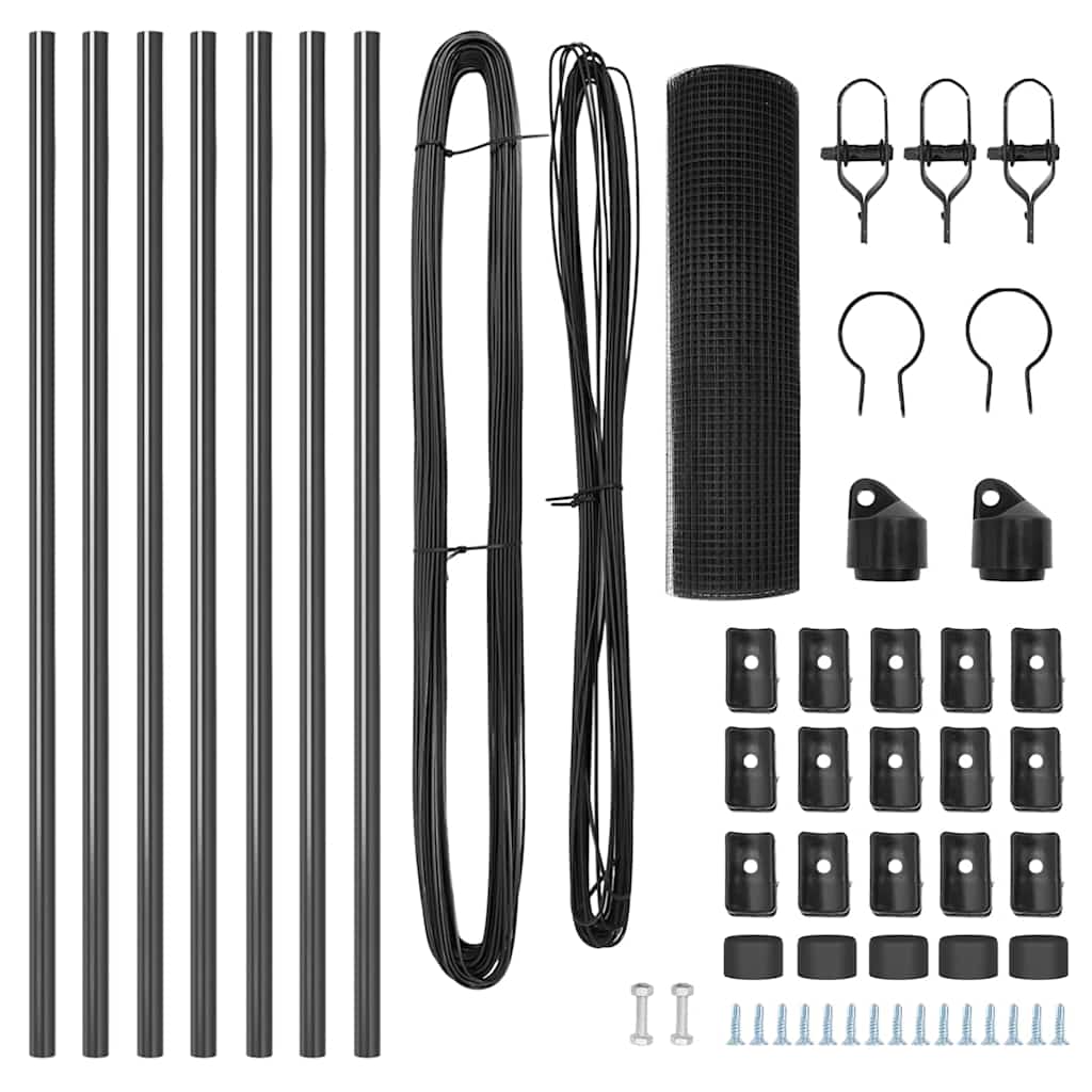 Stâlp de gard. Gri 10 x 0,8 m (16 x 16 mm plasă) Oțel și PVC