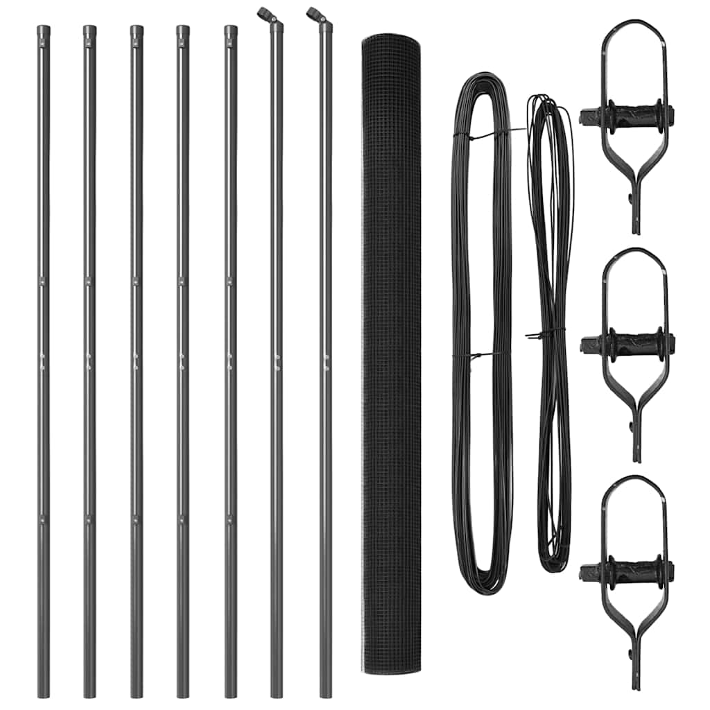 Stâlp de gard. Gri 10 x 1,6 m (plasă de 25 x 25 mm) Oțel și PVC