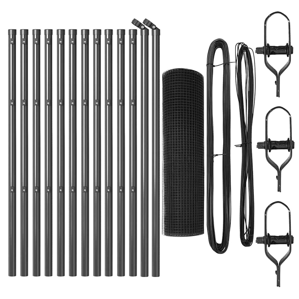 Stâlp de gard. Gri 25 x 0,4 m (plasă 16 x 16 mm) Oțel și PVC