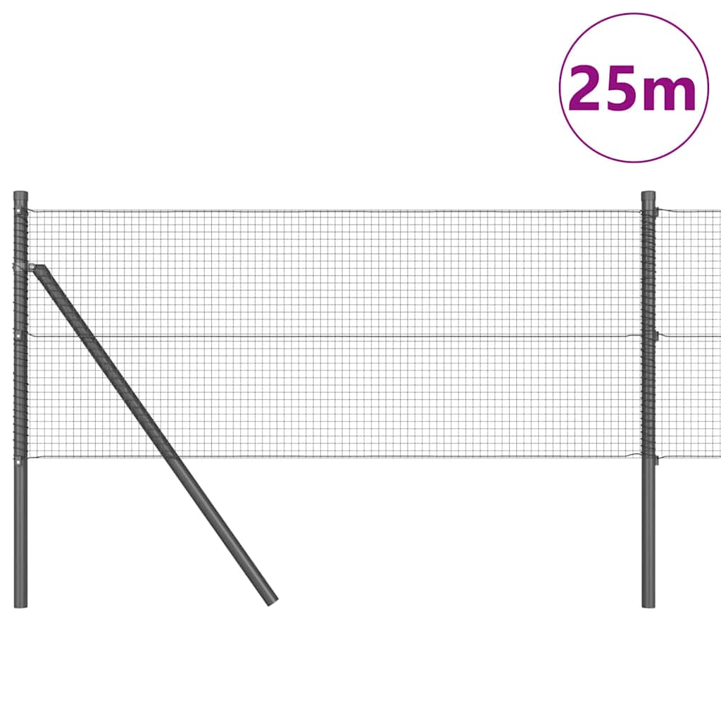 Stâlp de gard. Gri 25 x 0,4 m (plasă 16 x 16 mm) Oțel și PVC