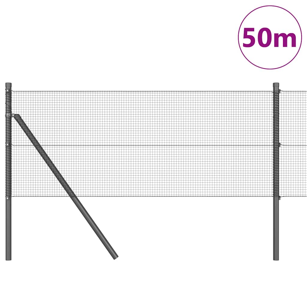 Stâlp de gard. Gri 50 x 0,4 m (plasă 12 x 12 mm) Oțel și PVC