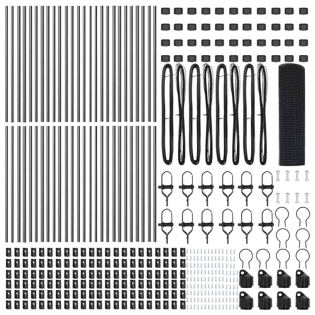 Stâlp de gard. Gri 100 x 0,4 m (16 x 16 mm plasă) Oțel și PVC