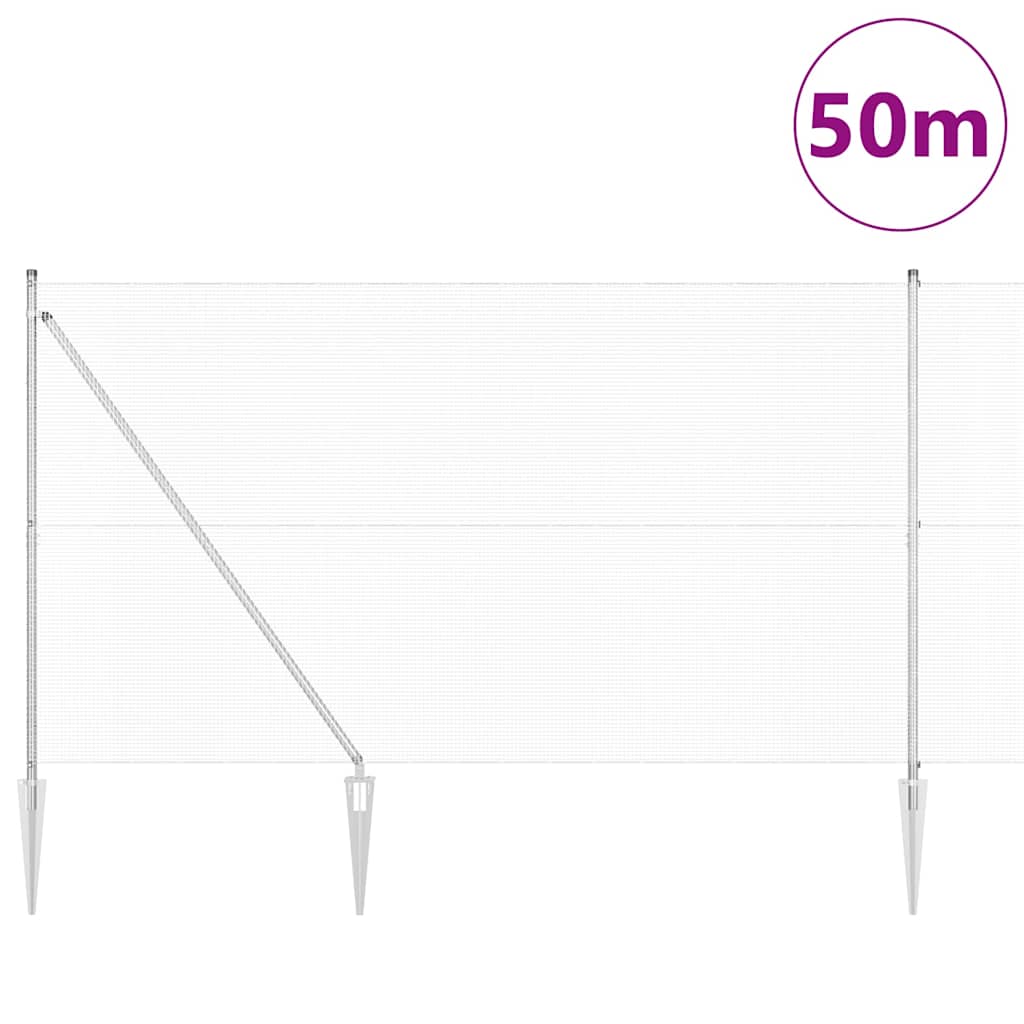 Stâlp de gard. Argintiu 50 x 1,5 m ( plasă 12 x 12 mm) Oțel