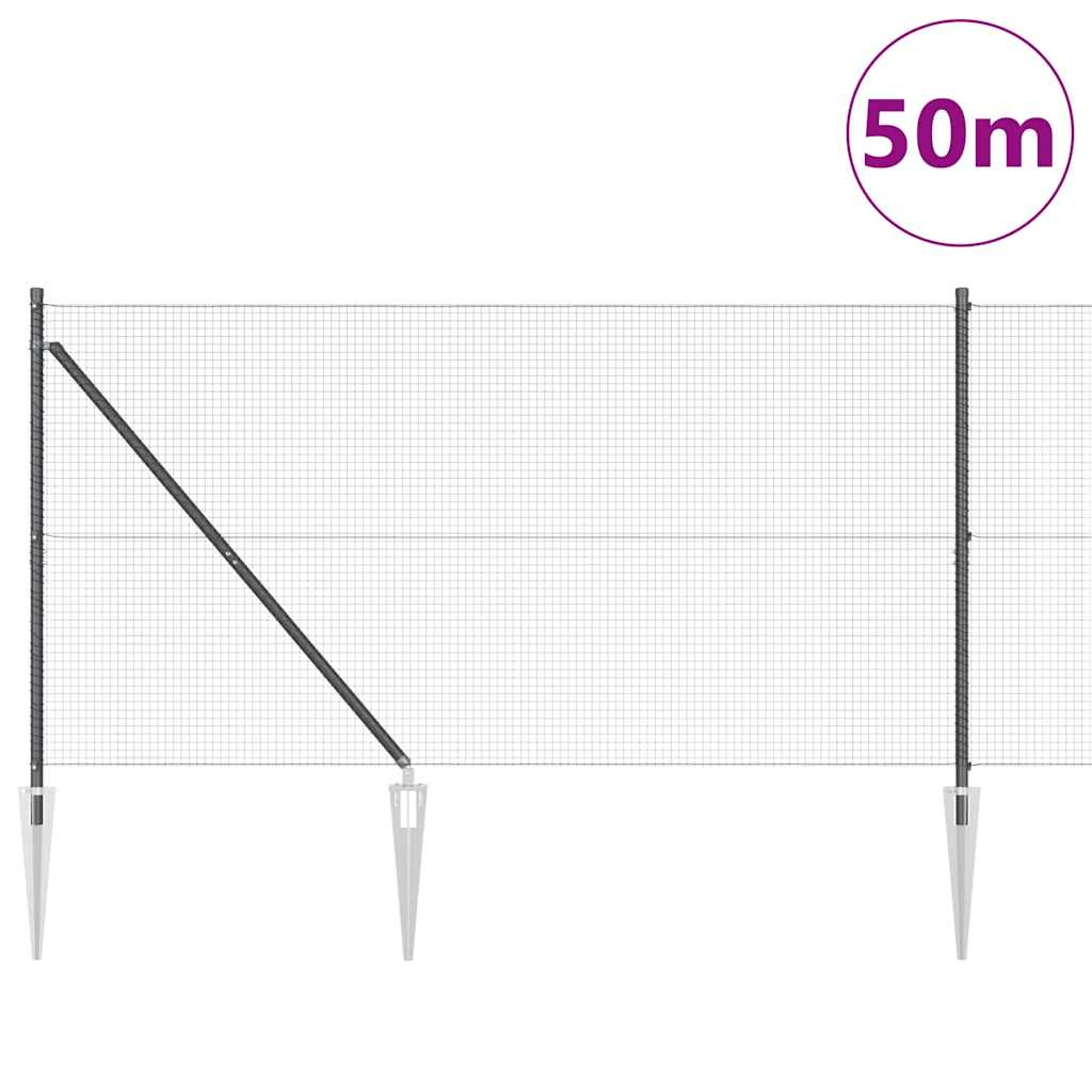 Stâlp de gard. Gri 50 x 1,2 m (plasă 19 x 19 mm) Oțel și PVC