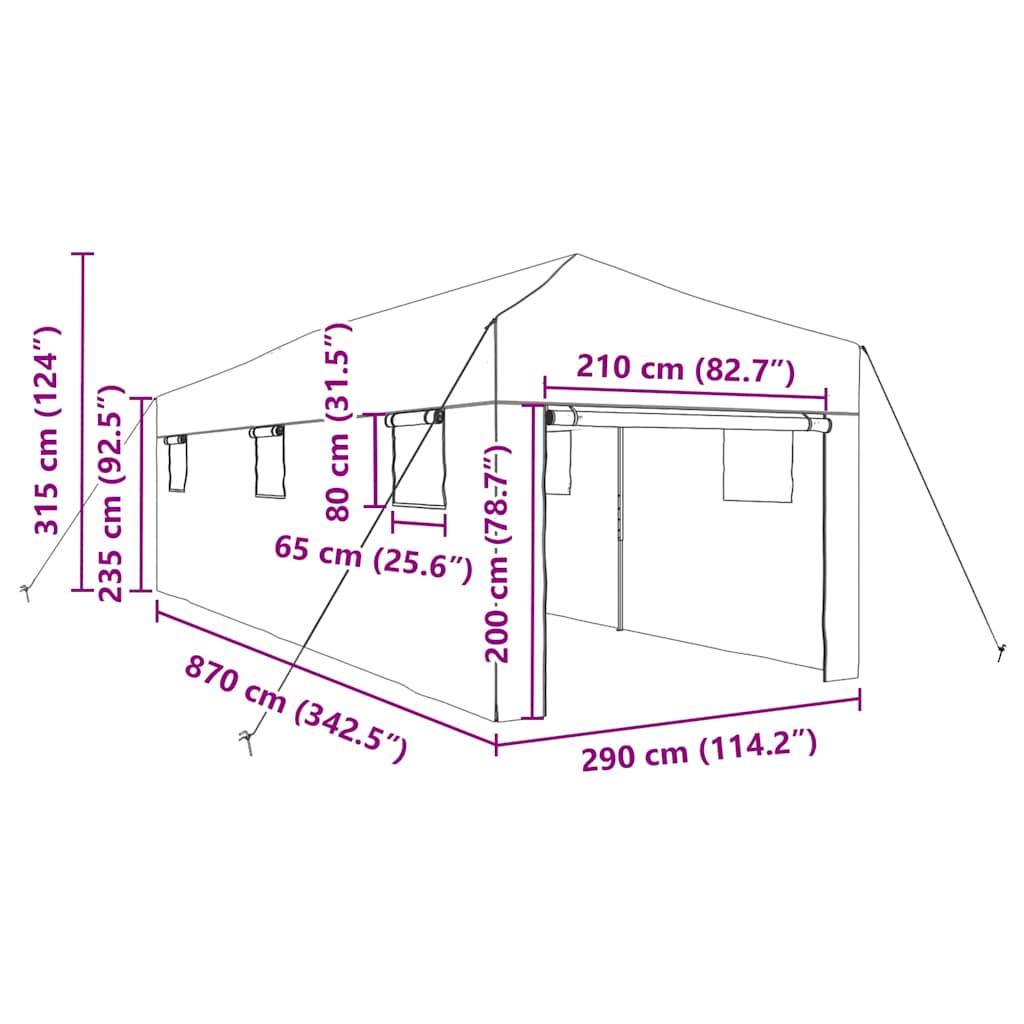 Seră cu cadru pop-up cu acoperiș Verde 290 x 870 x 315 cm Fier