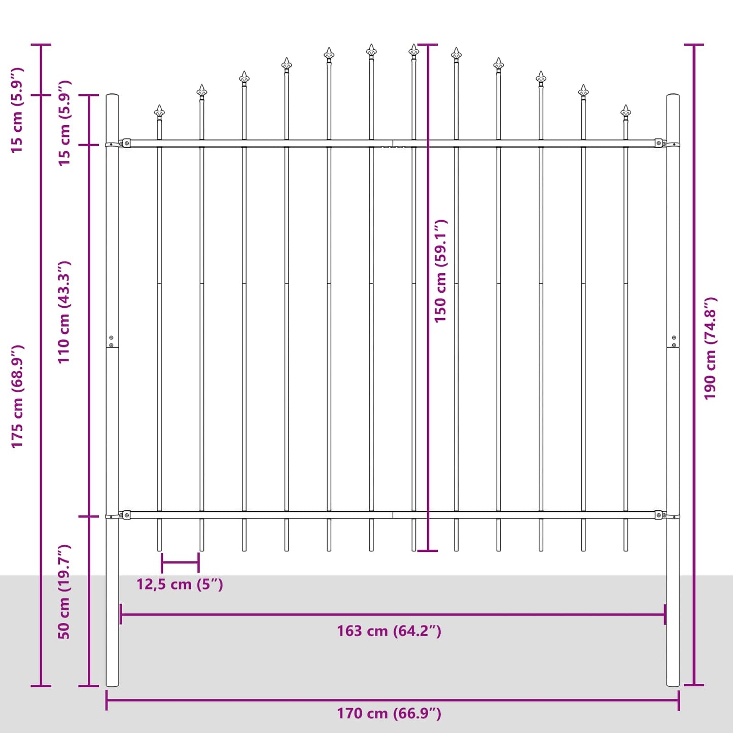 Gard de Grădină Gri 170 x 190 cm Oțel vopsit electrostatic