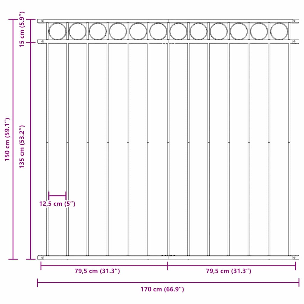 Element de gard Alb 170 x 150 cm Oțel