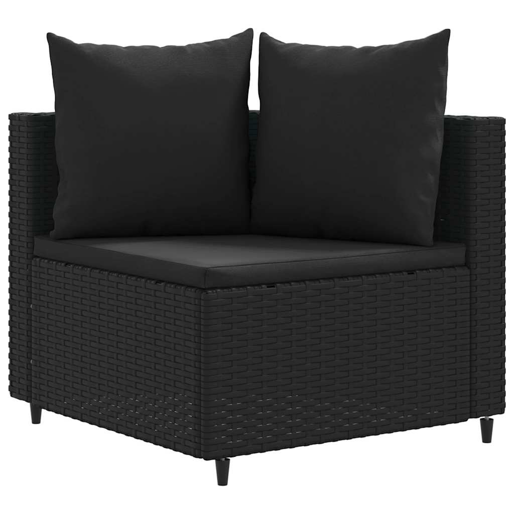 Set mobilier de grădină cu perne, 3 piese, negru, poliratan