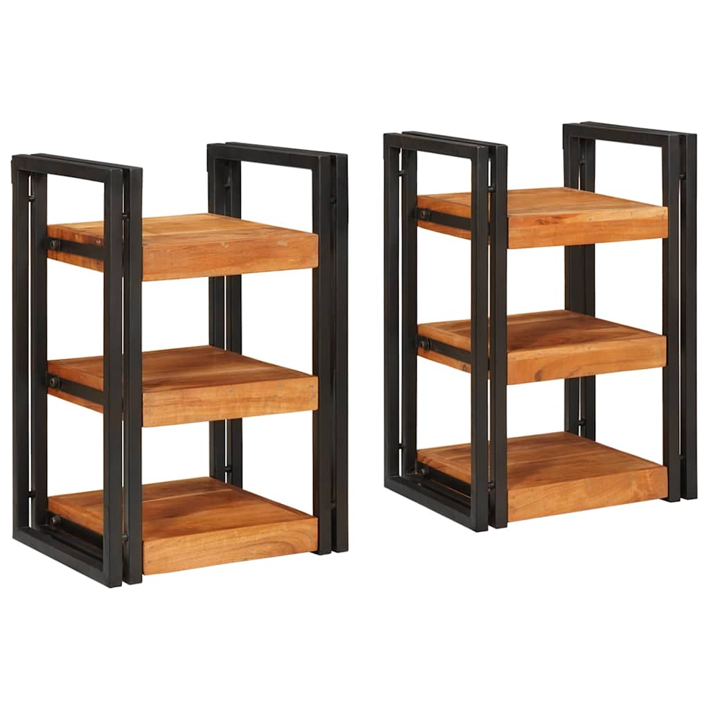 Noptieră 2 pcs Maro și negru Lemn Solid de Acacia