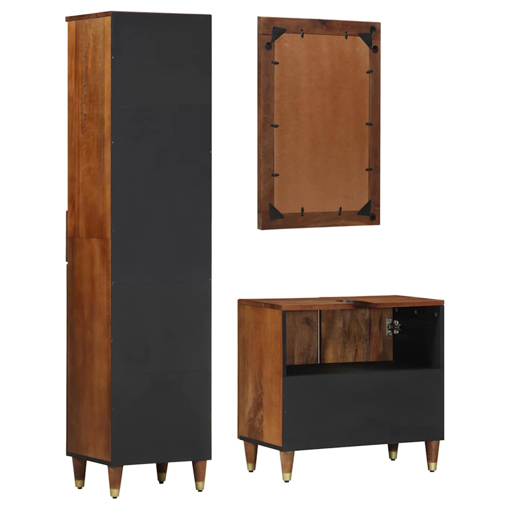 Set dulap baie cu sertar 3 pcs Maro miere Lemn de mango solid