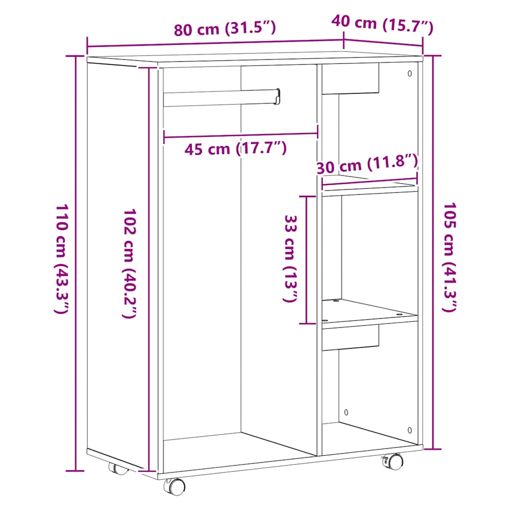 Șifonier, stejar artizanal, 80x40x110 cm, lemn prelucrat