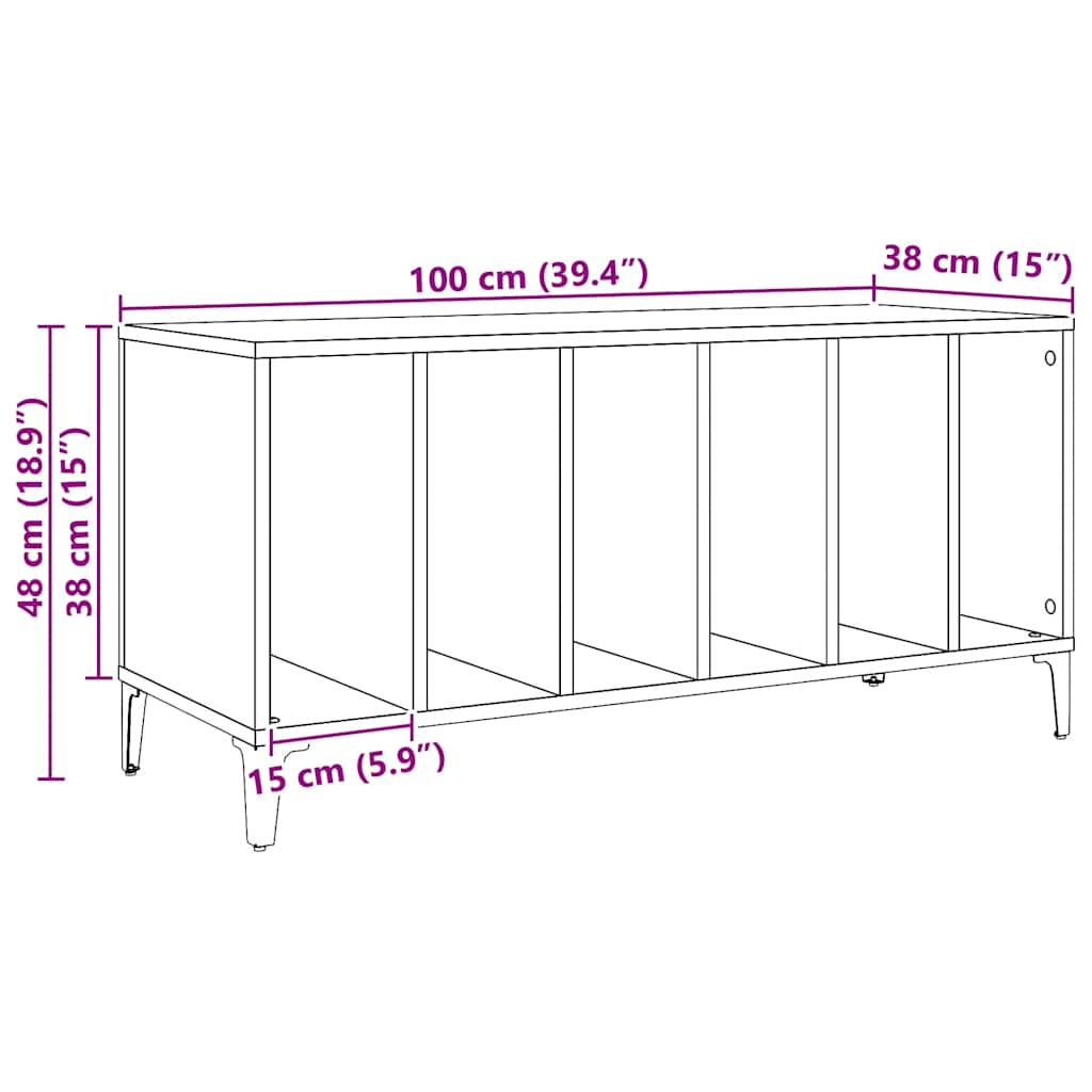 Dulap de discuri stejar artizanal, 100x38x48 cm, lemn prelucrat