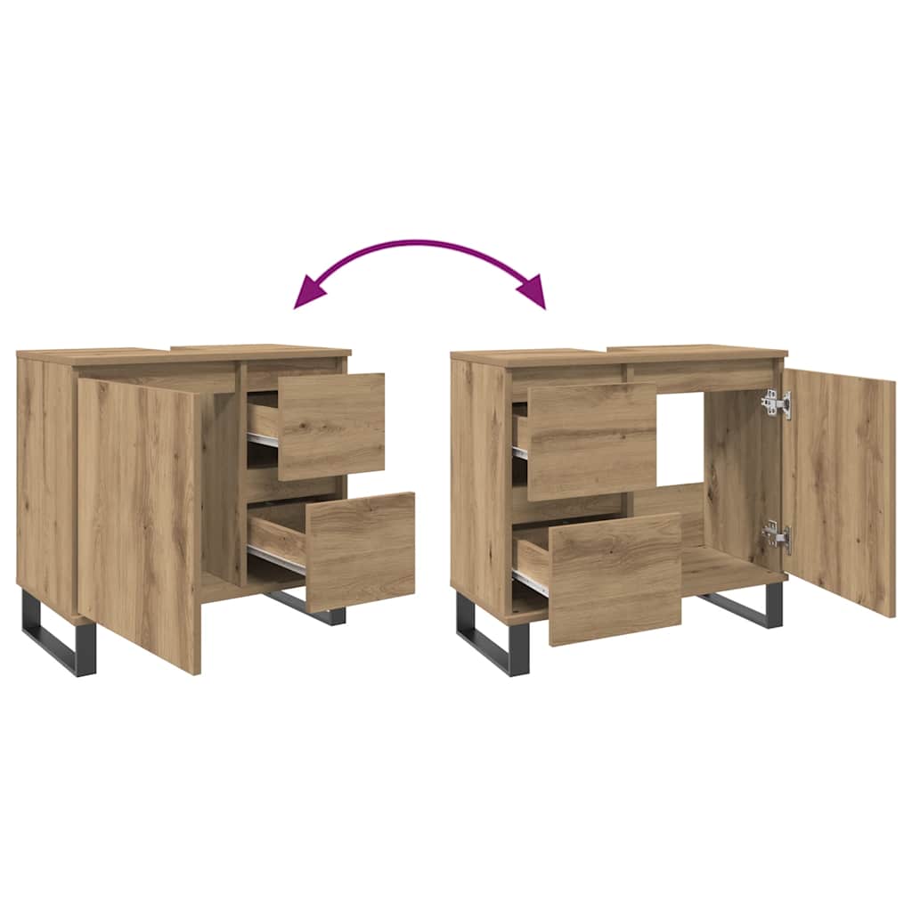 Dulap chiuvetă baie, stejar artizanal 65x33x60cm lemn prelucrat