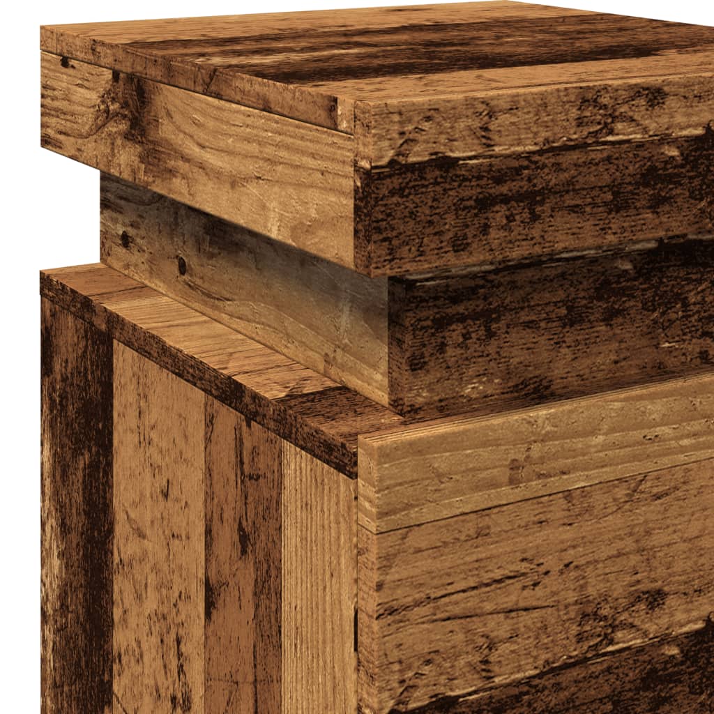 Noptiere, 2 buc cu LED lemn învechit 35x39x55 cm lemn prelucrat