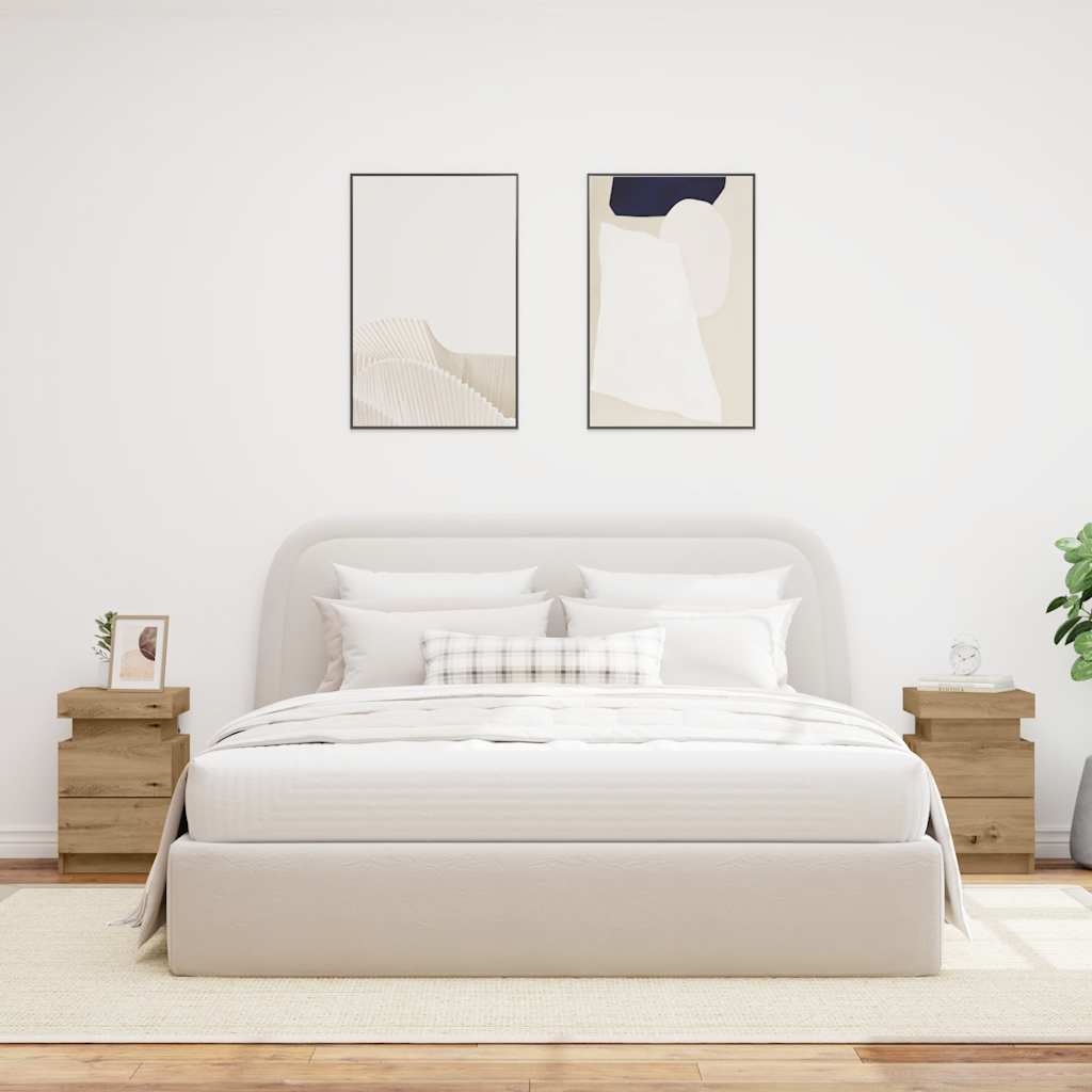 Noptiere 2 buc LED stejar artizanal 35x39x55 cm lemn prelucrat