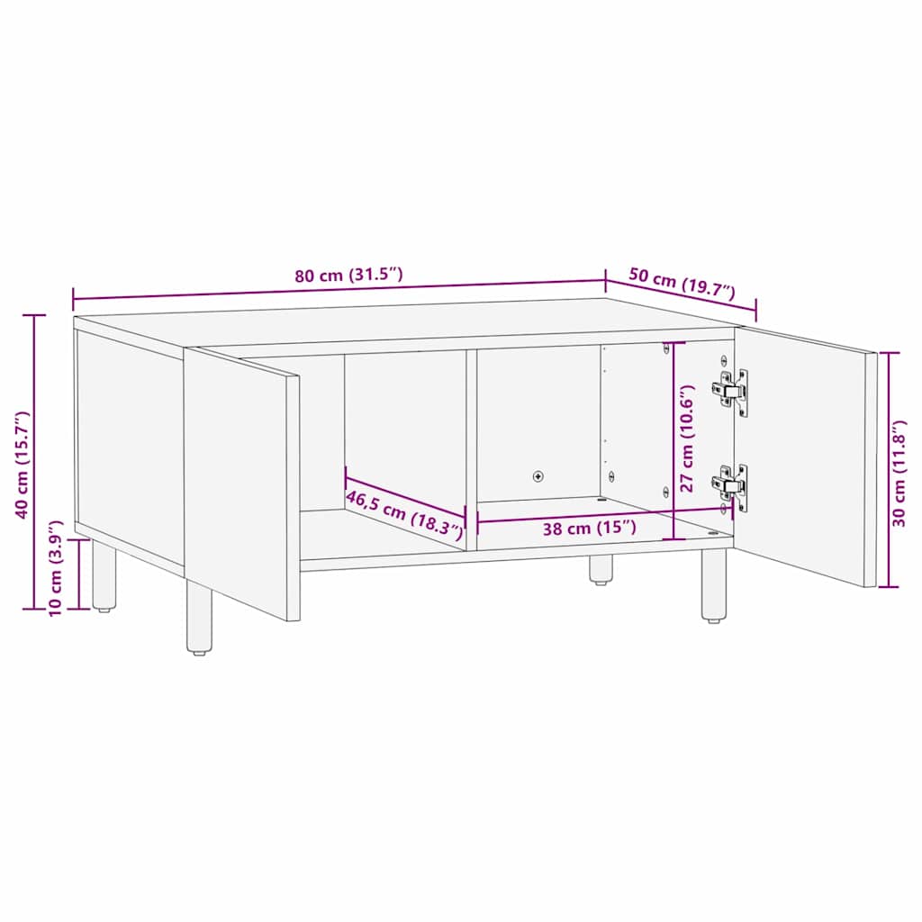 Masă de cafea Maro 80 x 50 x 40 cm Lemn de mango solid