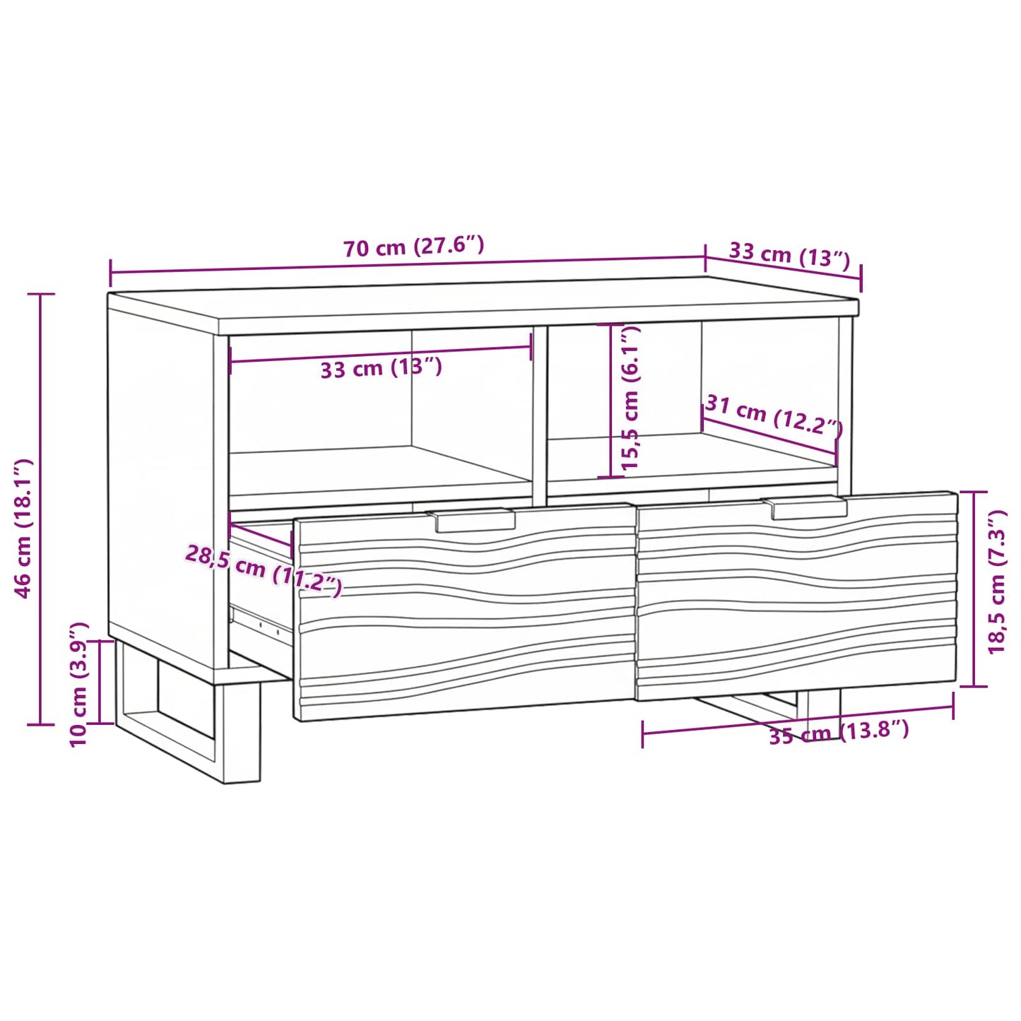 Unități TV cu sertar castan 70 x 33 x 46 cm Lemn compozit