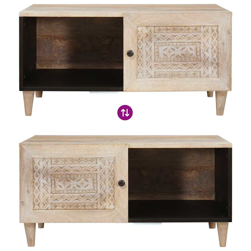 Masă de cafea cu raft Bej 80 x 50 x 40 cm Lemn masiv de acacia