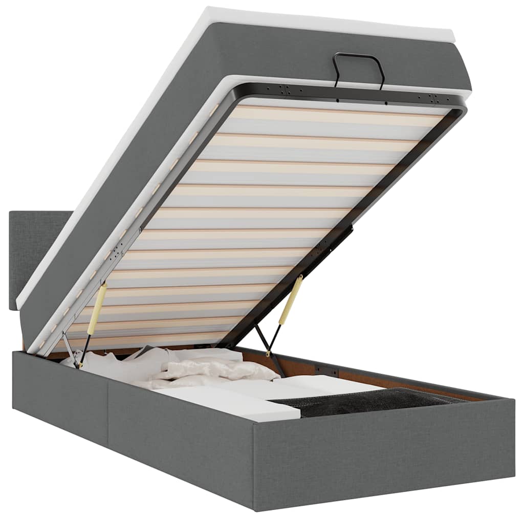 Cadru de pat otoman cu saltele Gri închis 80x200cm țesătură