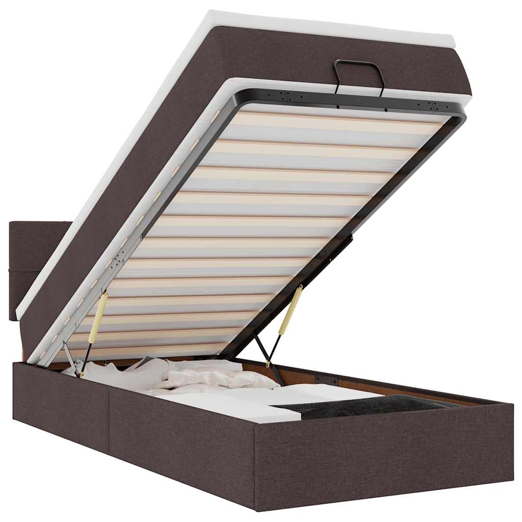Cadru de pat otoman cu saltele țesătură maro închis 80x200cm