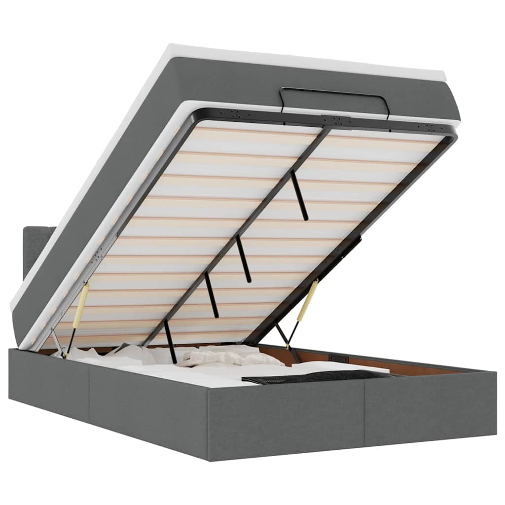 Pat otoman cu saltea țesătură gri închis 120x200 cm