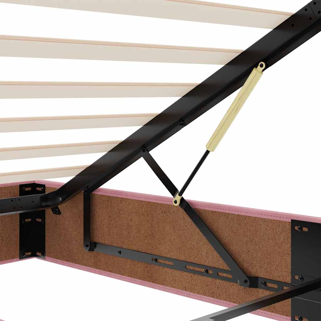 Cadru de pat otoman cu saltea, catifea roz 90x190cm