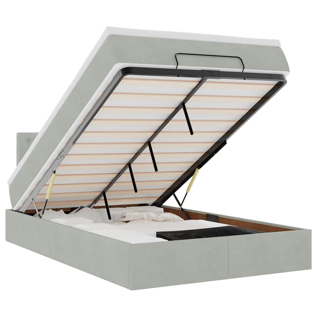 Pat otoman cu saltea Gri deschis 120x190 cm catifea