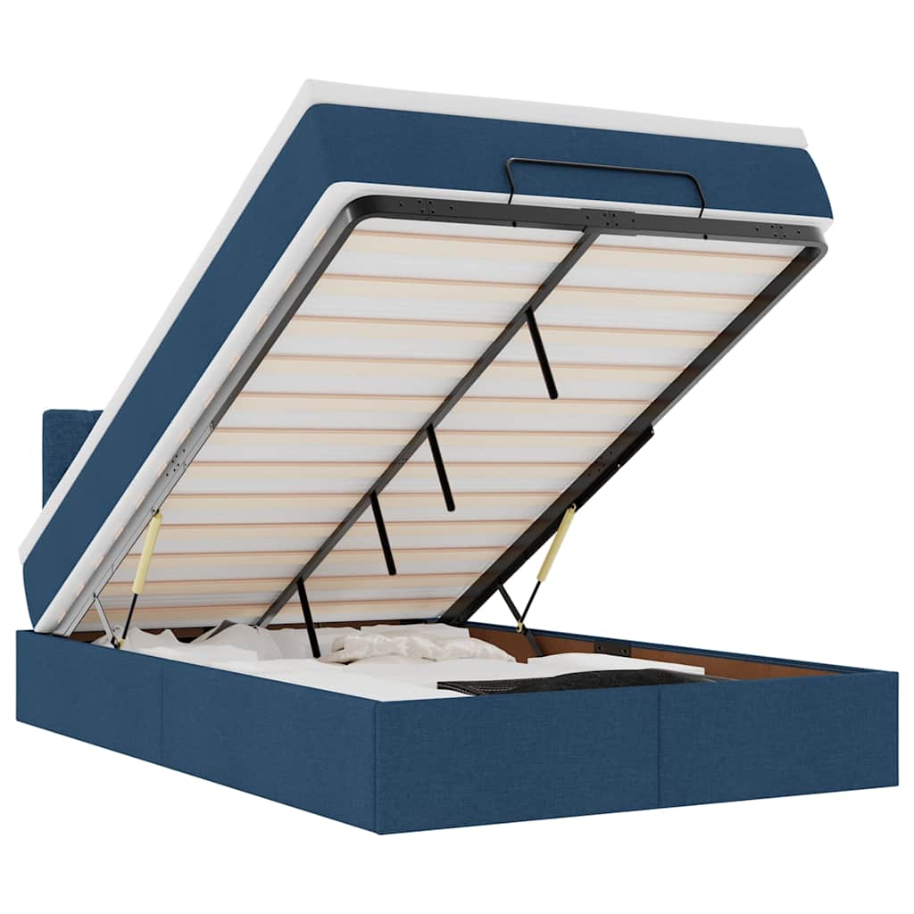 Pat otoman cu saltea și LED-uri, țesătură albastră 120x200 cm