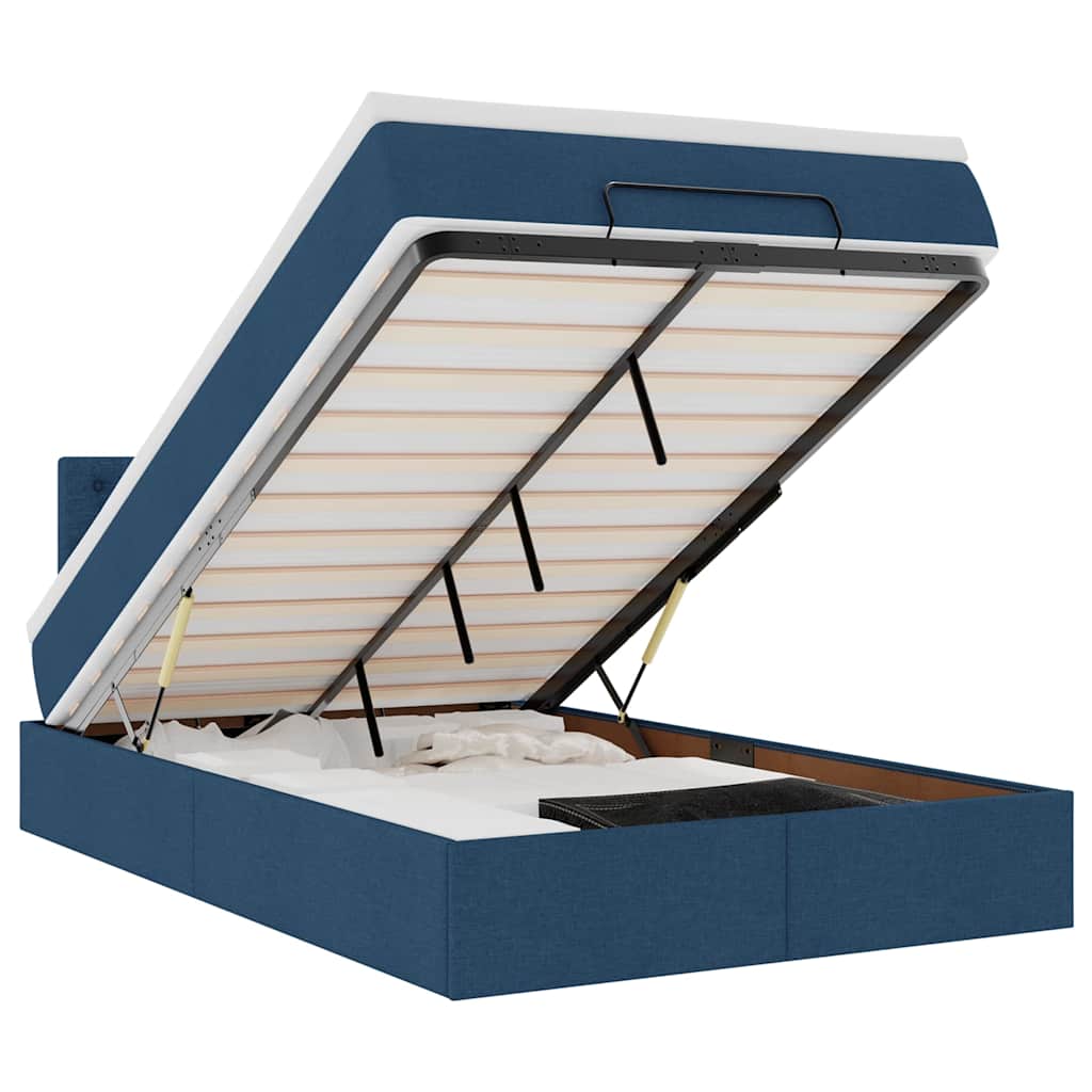 Pat otoman cu saltea și LED-uri, țesătură albastră 120x200 cm