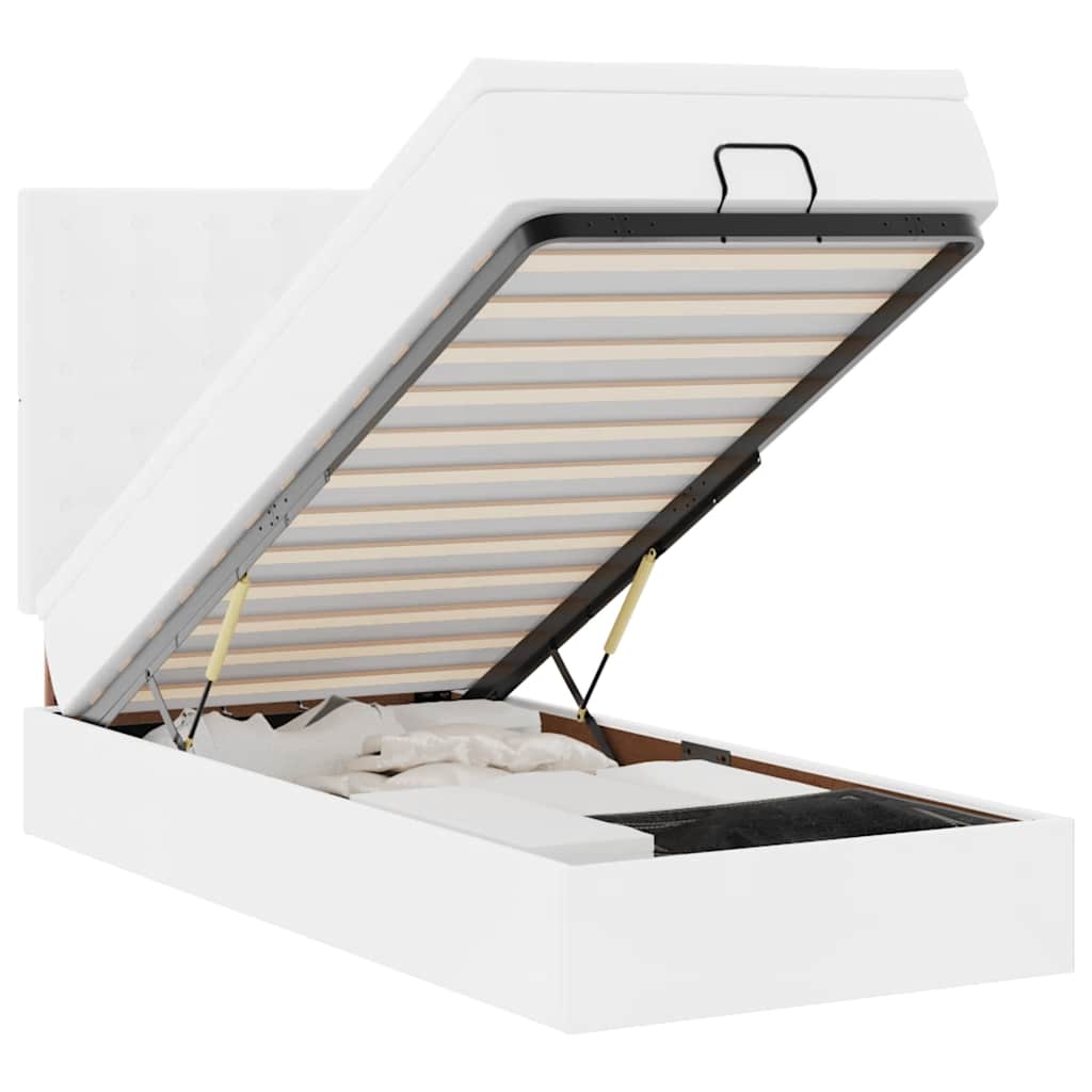 Pat otoman cu saltea, alb, 90x200cm, piele ecologică