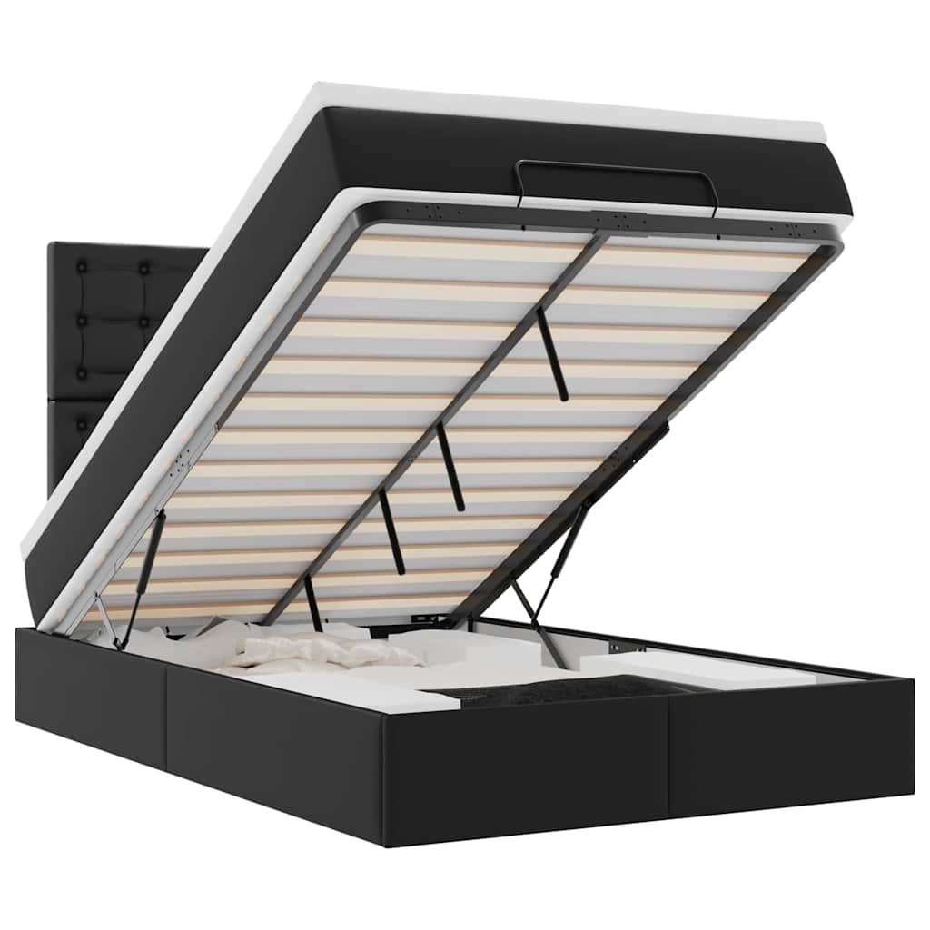 Cadru pat otoman cu saltea neagră 120x190 cm piele artificială