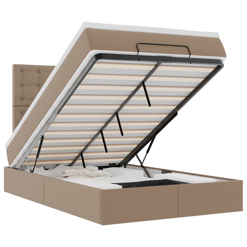 Cadru de pat otoman cu saltea Cappucino piele artificială