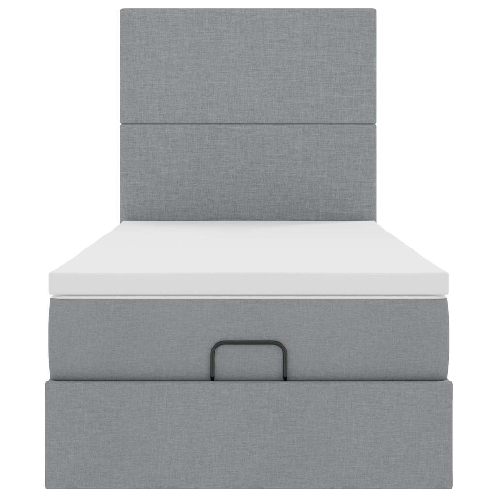 Cadru de pat otoman cu saltea țesătură gri deschis 80x200cm