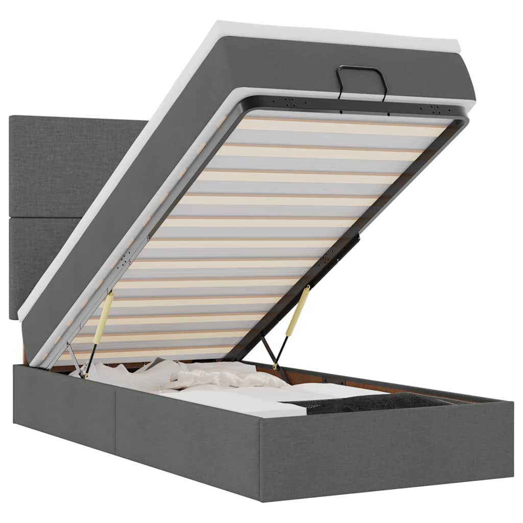 Cadru de pat otoman cu saltele Gri închis 80x200cm țesătură