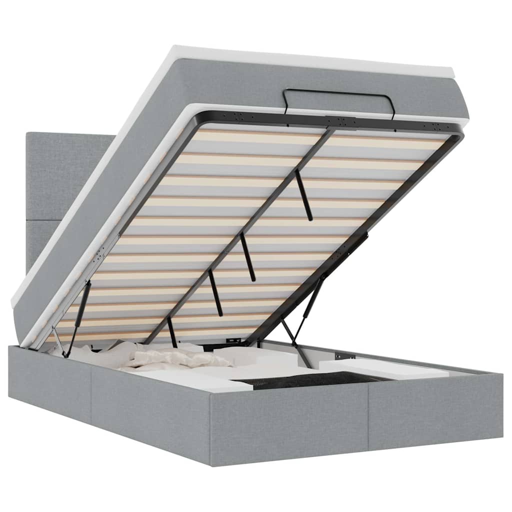 Cadru de pat otoman cu saltea țesătură gri deschis 120x190 cm