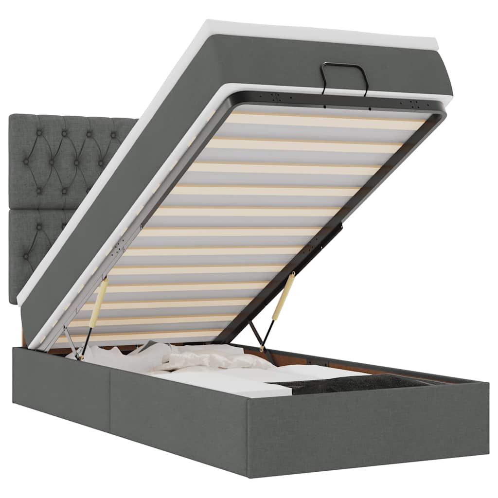 Cadru de pat otoman cu saltele Gri închis 90x190cm țesătură