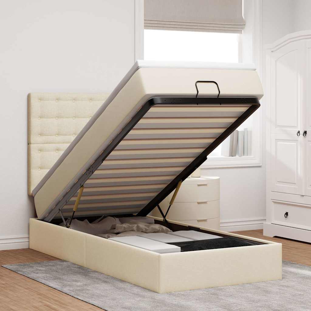 Pat otoman cu saltea crem 100x200 cm stofa