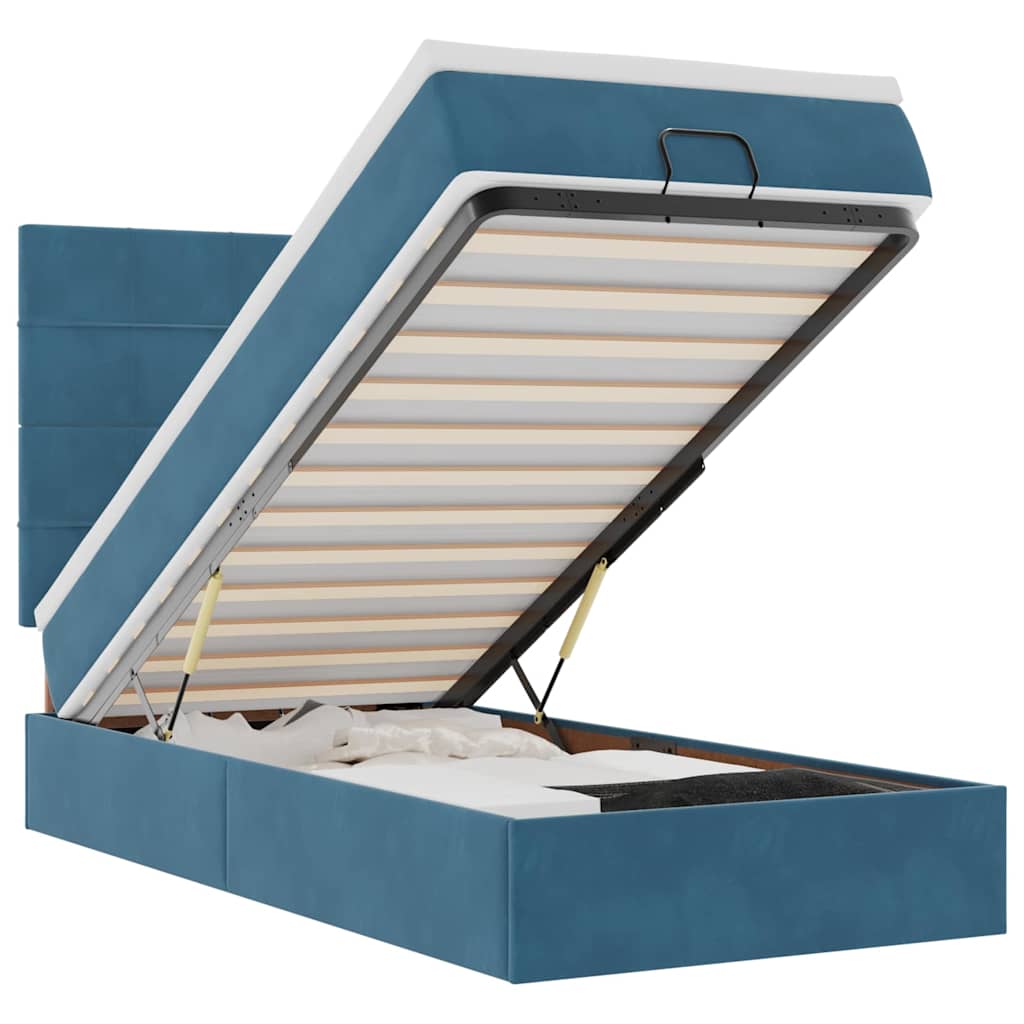 Cadru de pat otoman cu saltele Albastru închis 90x200cm catifea