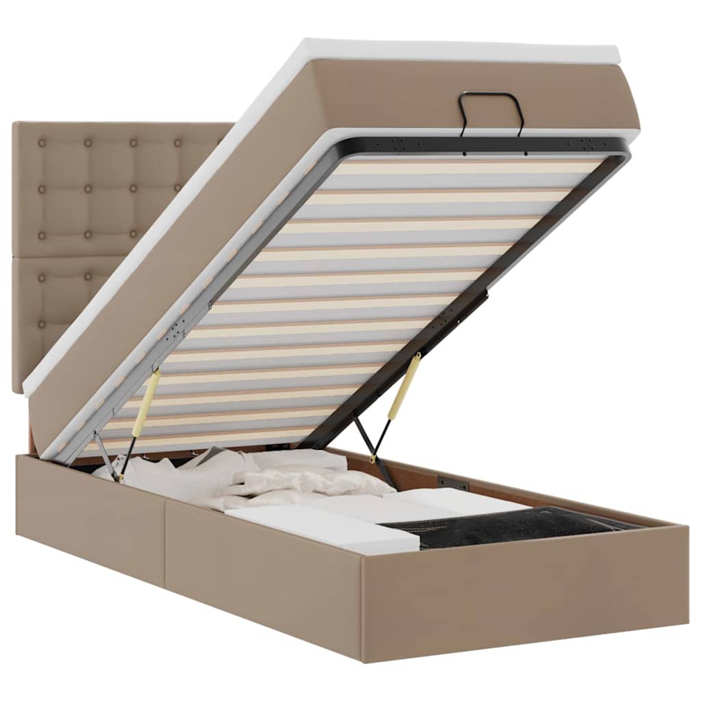 Cadru de pat otoman cu saltea Cappucino piele artificială