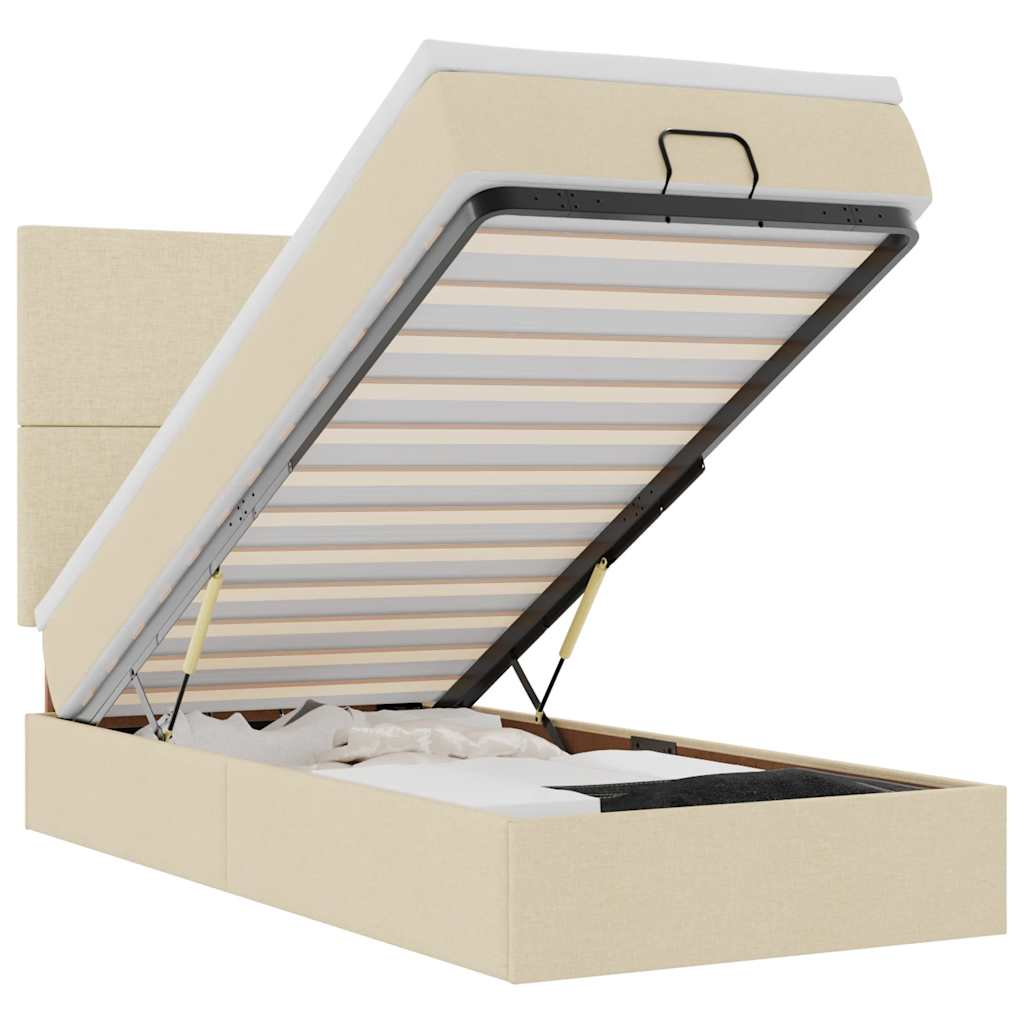 Cadru de pat otoman cu saltea crem 80x200cm stofa