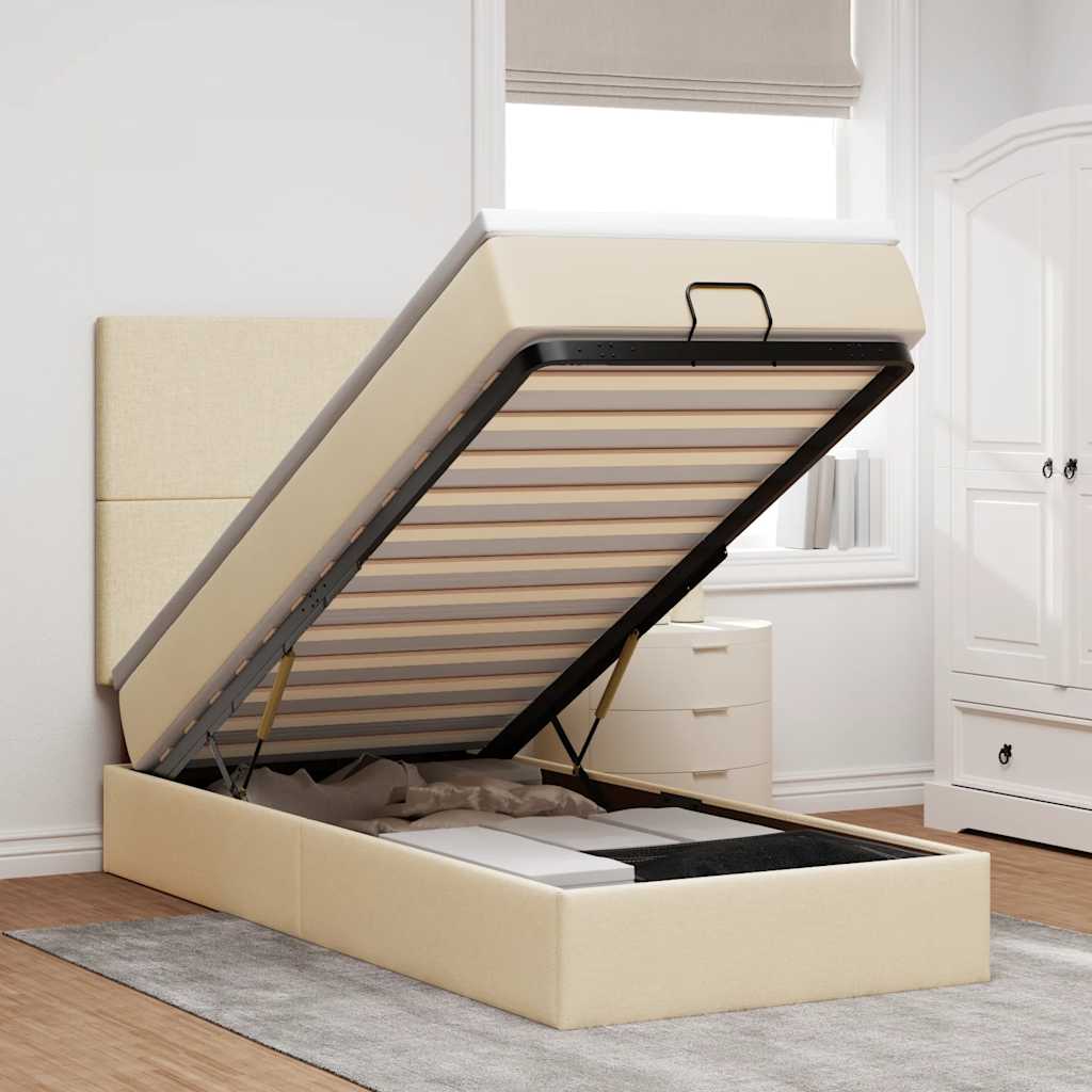 Cadru de pat otoman cu saltea crem 80x200cm stofa