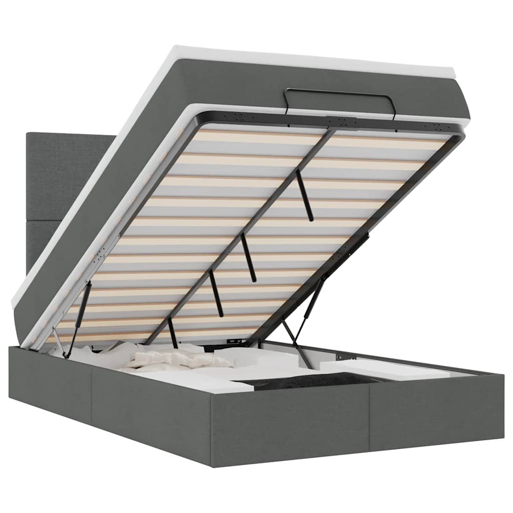 Cadru pat otoman cu saltea țesătură gri închis 120x190 cm