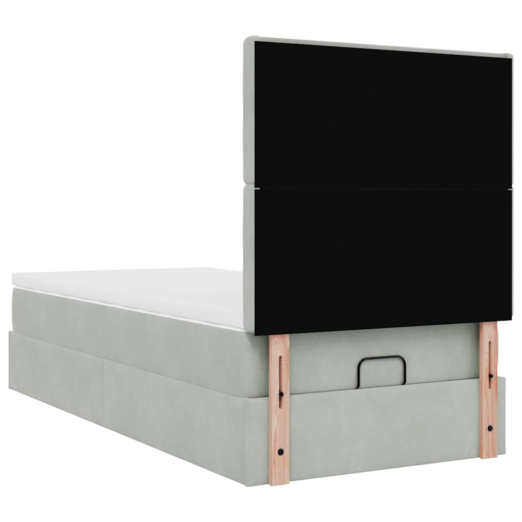 Cadru de pat otoman cu saltele Gri deschis 100x200cm catifea